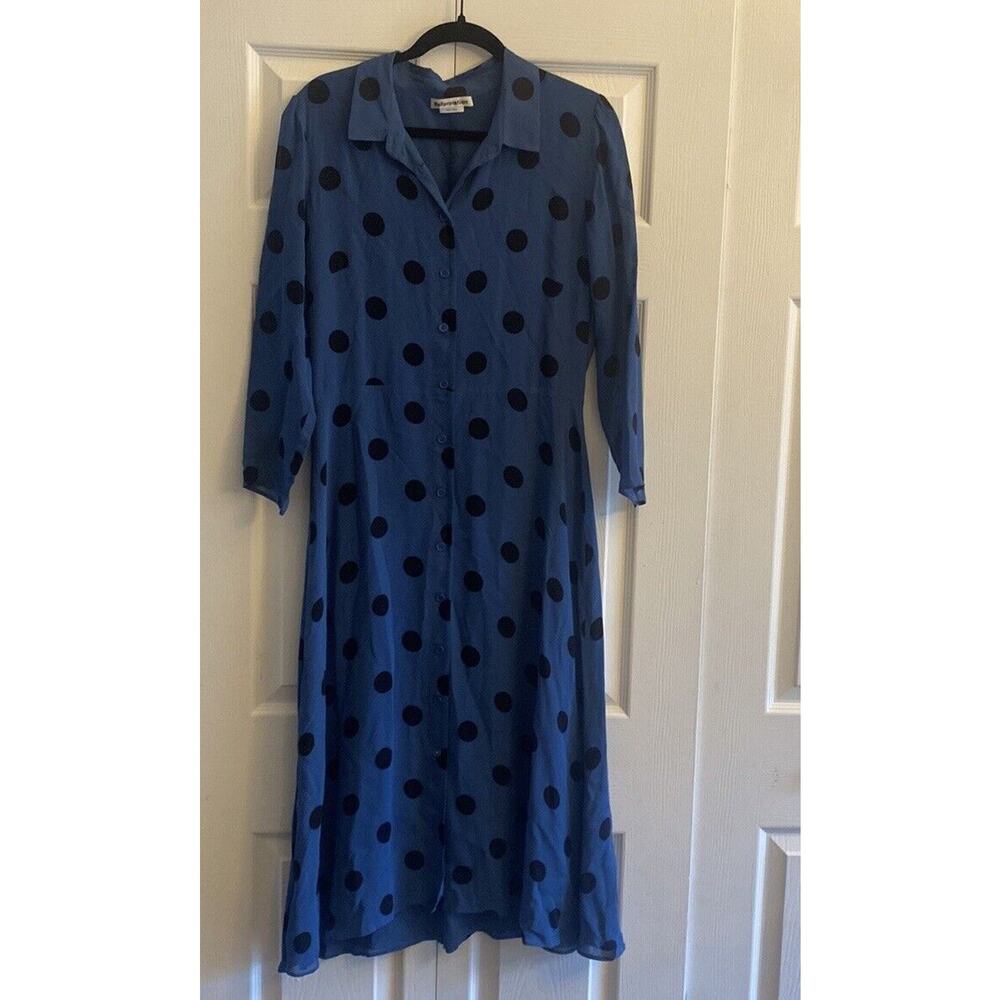 Reformation Womens 10 Blue Arcadia Polka Dot Dress Collared Retro Mod